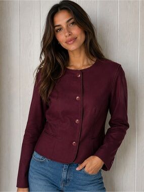Saks Fifth Avenue Women's 100% Wool Burgundy Blazer/Jacket with Rope Trim Sz 8